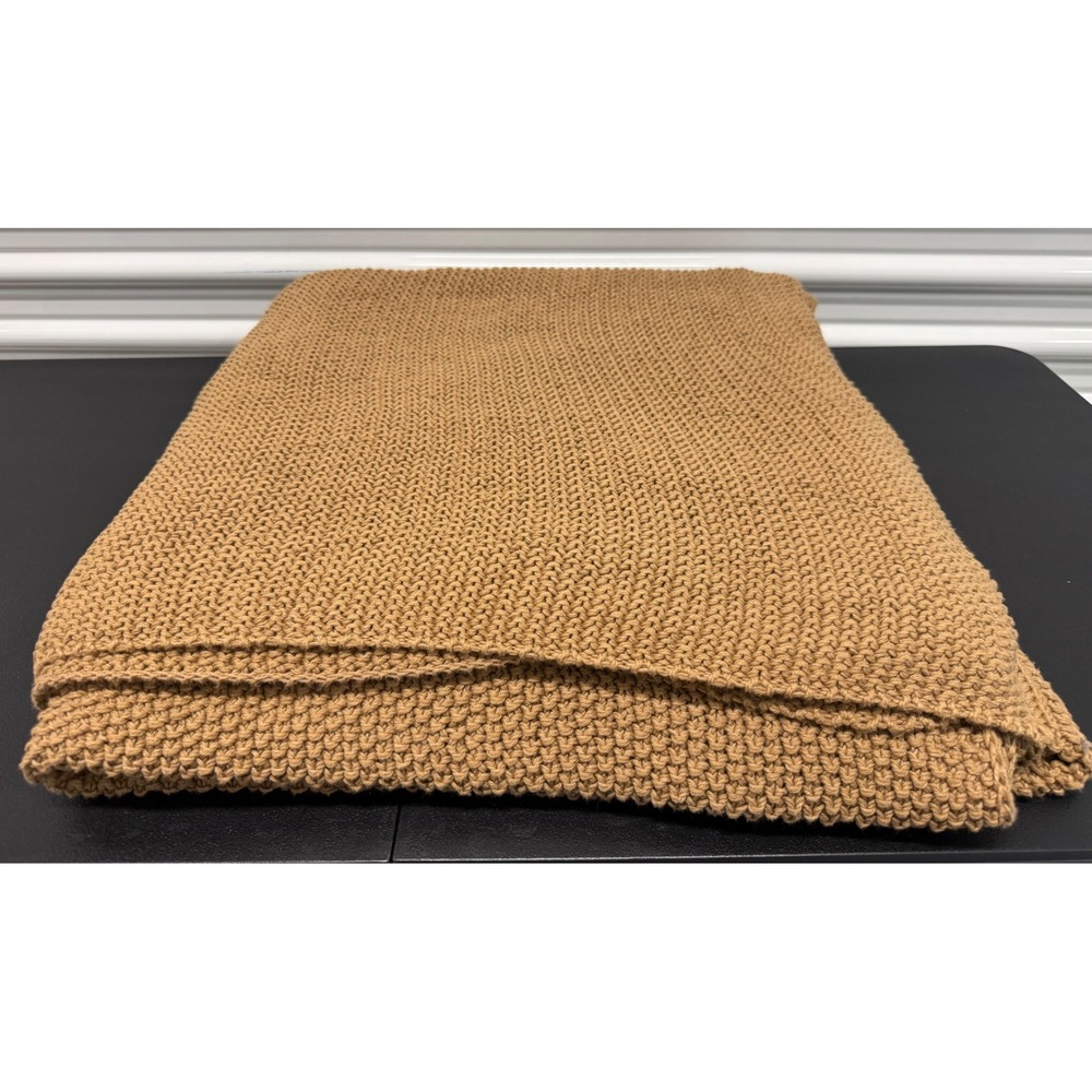 Crate & Barrel Organic Cotton Chunky Knit 80" Oversized Throw Camel 578-368